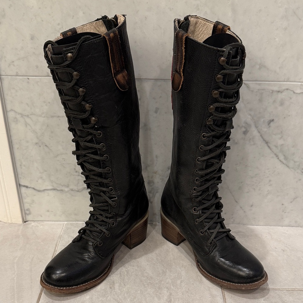 Freebird by Steven Black Lace-Up Heeled Boots